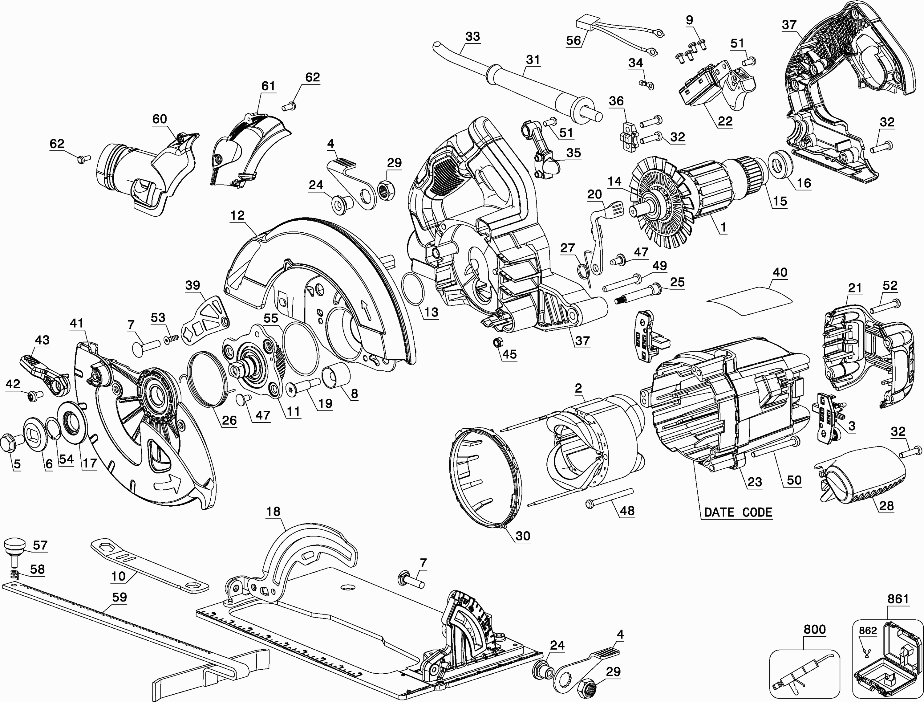 Dewalt Dwe575k Type 1 spare parts and technical drawings Kruis Powertools