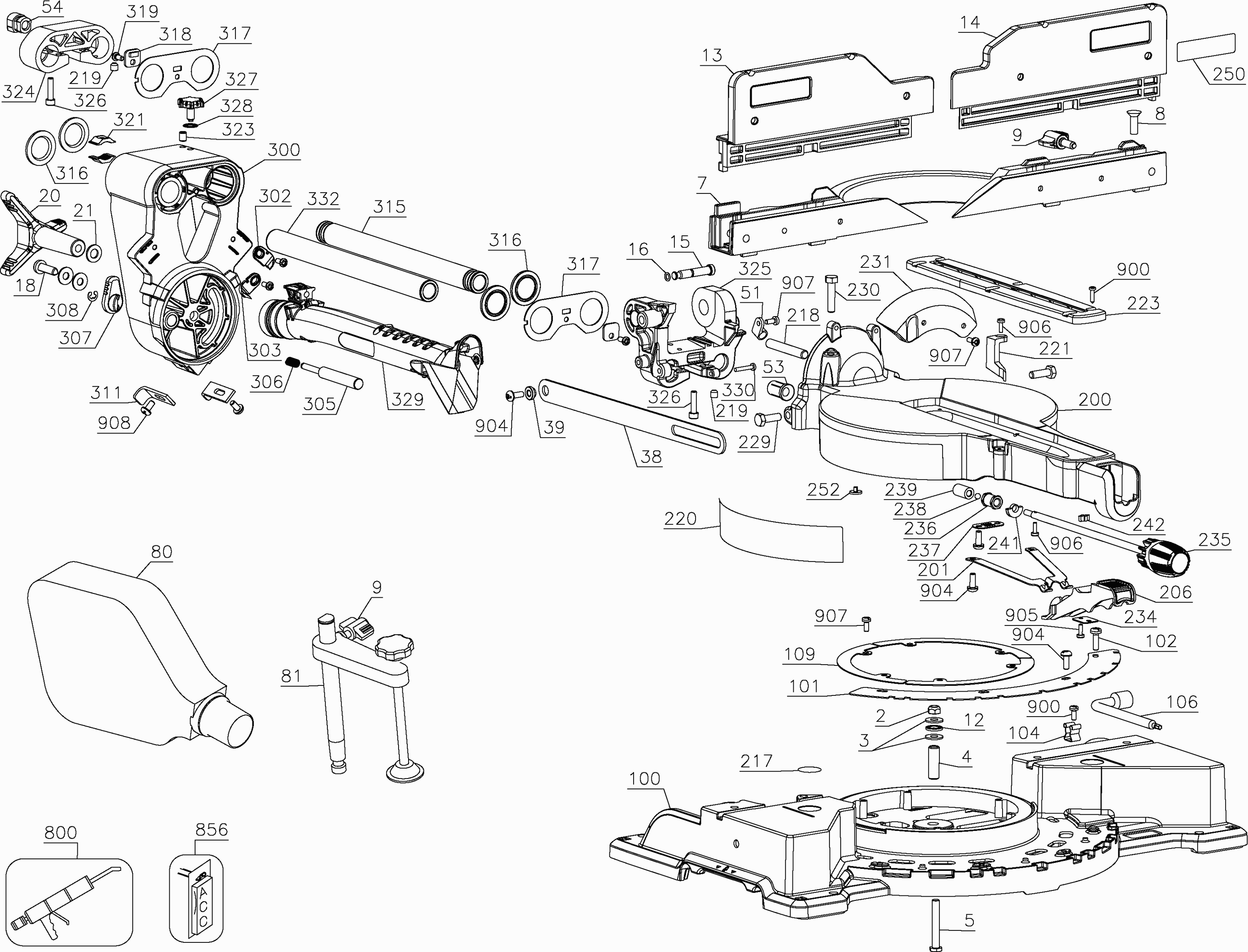 Dewalt Dws709 Type 20 spare parts and technical drawings Kruis Powertools