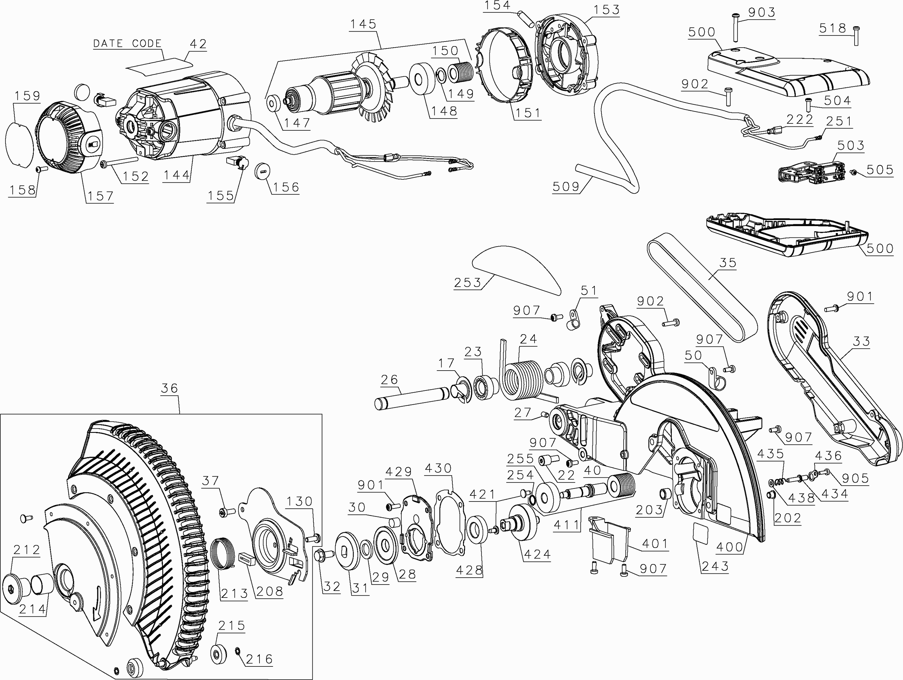 Dewalt Dws709 Type 20 spare parts and technical drawings Kruis Powertools