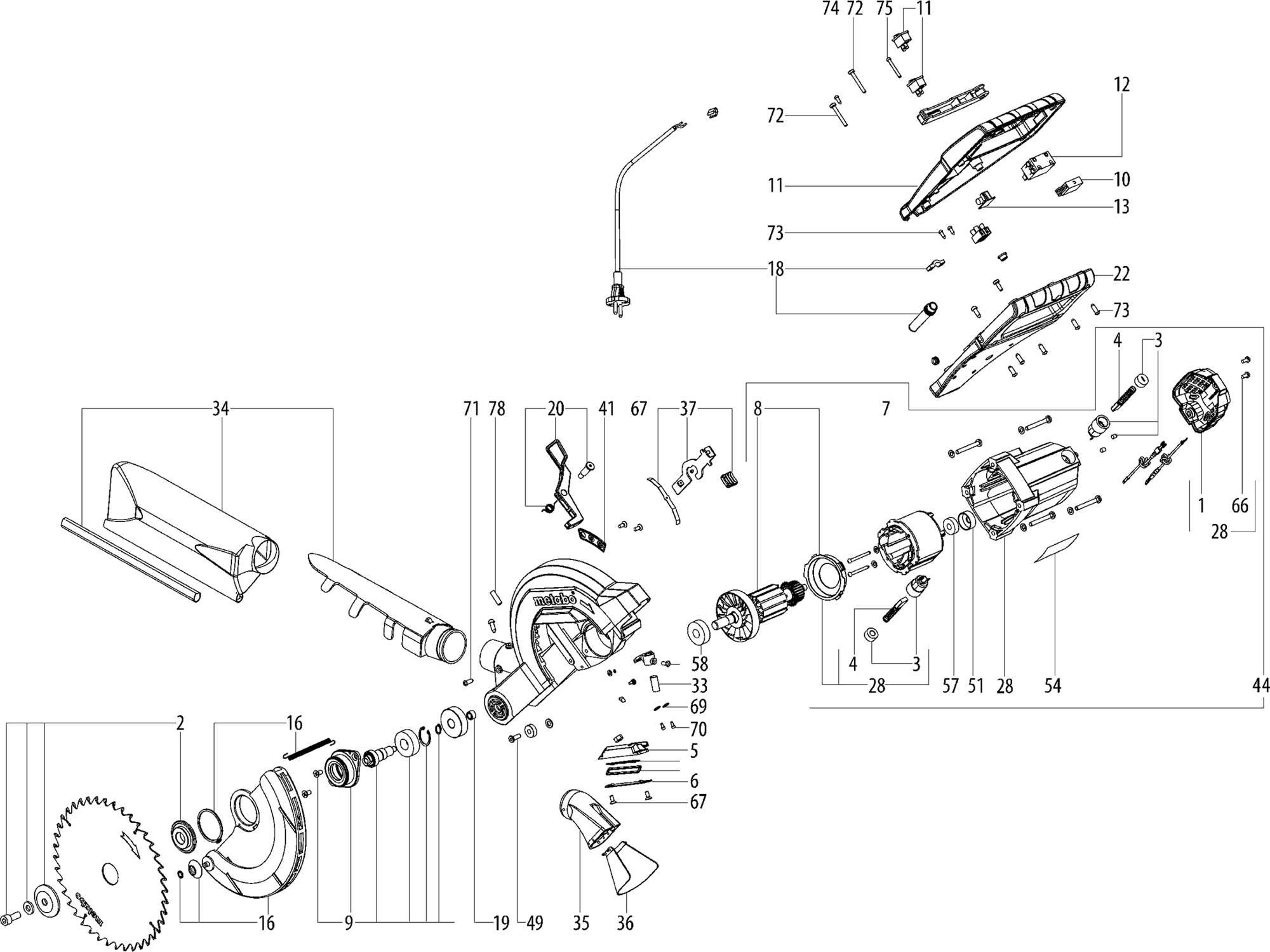 Metabo Afkortzaag KS 216 M Lasercut (619216000) karton, afmetingen